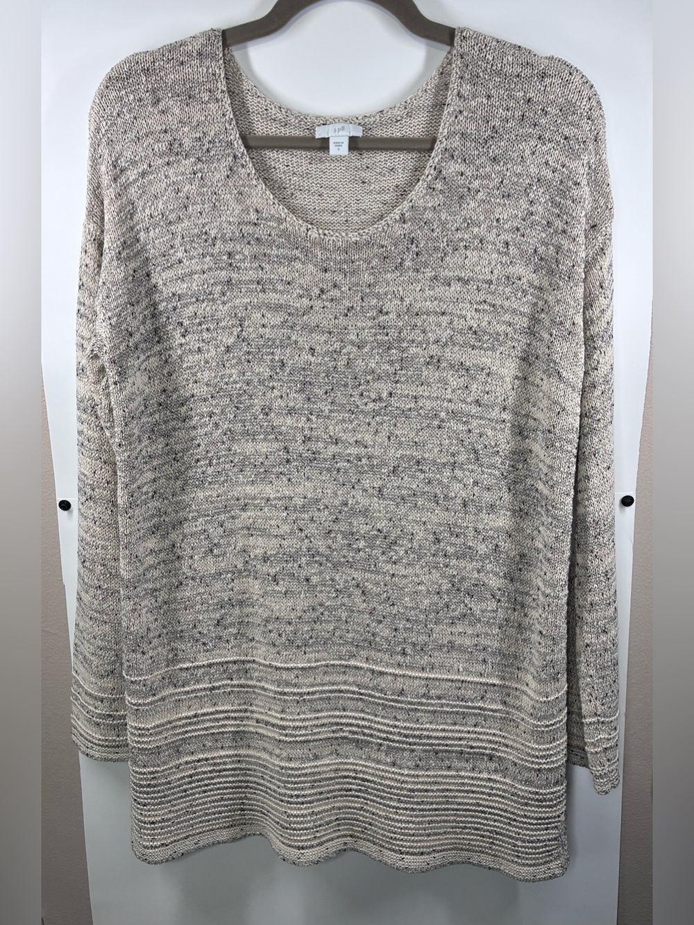 J. Jill Women's Small Marled Knit Tunic Sweater Oatmeal Gray Long Sleeve